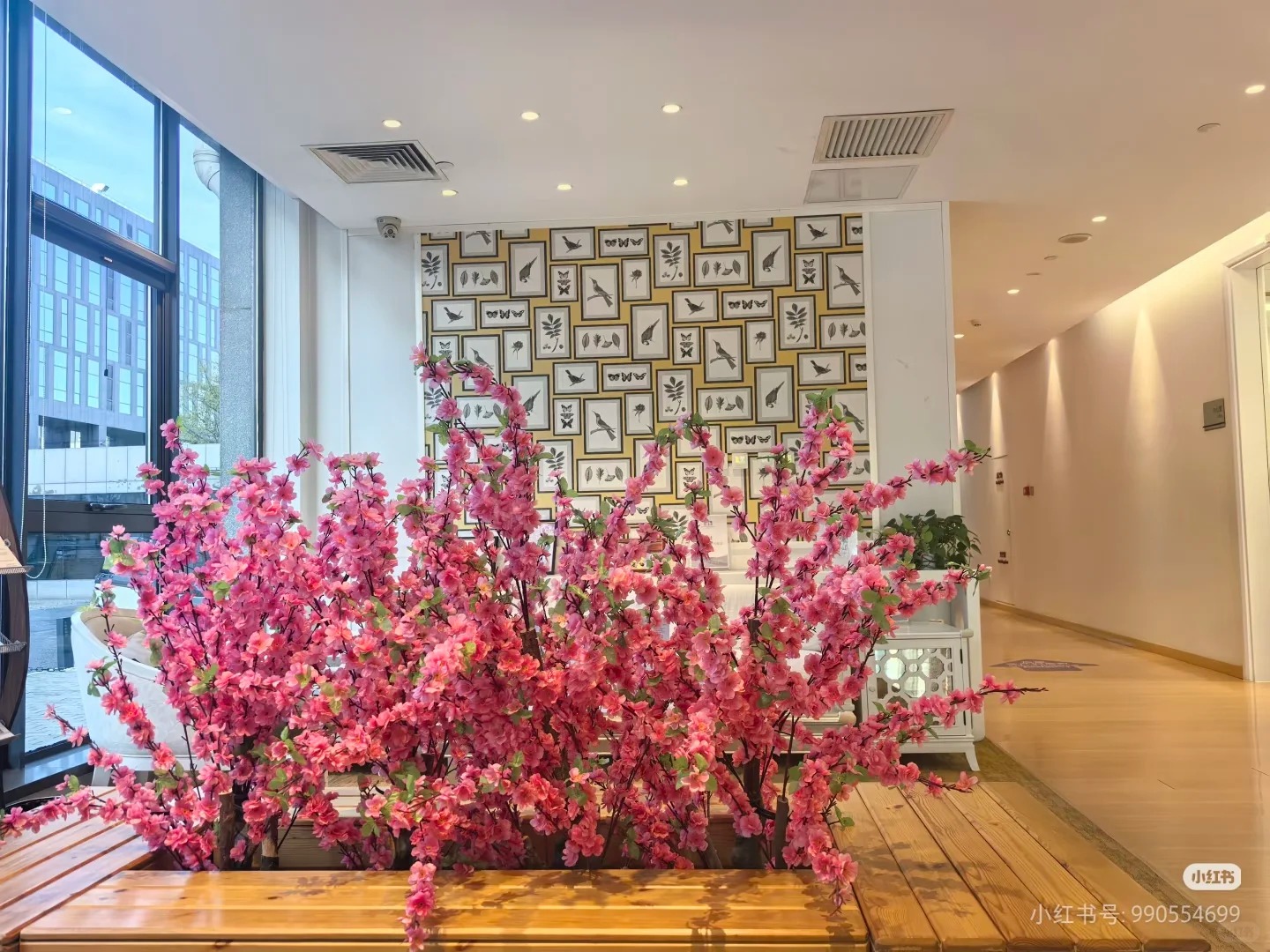 Decorative flower wall in hospital lobby